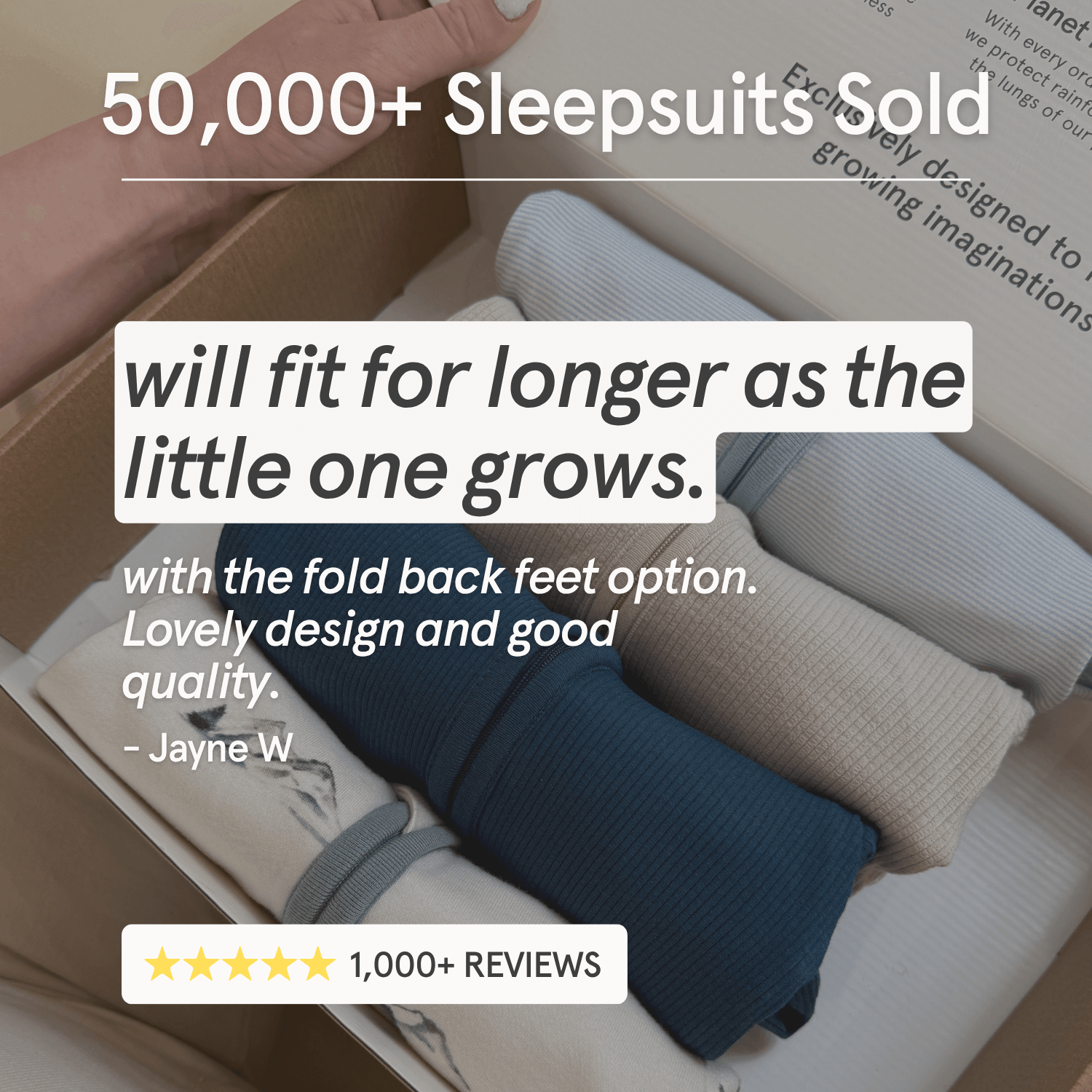 50, 000+ sleepsuits sold, 1000+ 5 star reviews for Growrows Sleepsuits