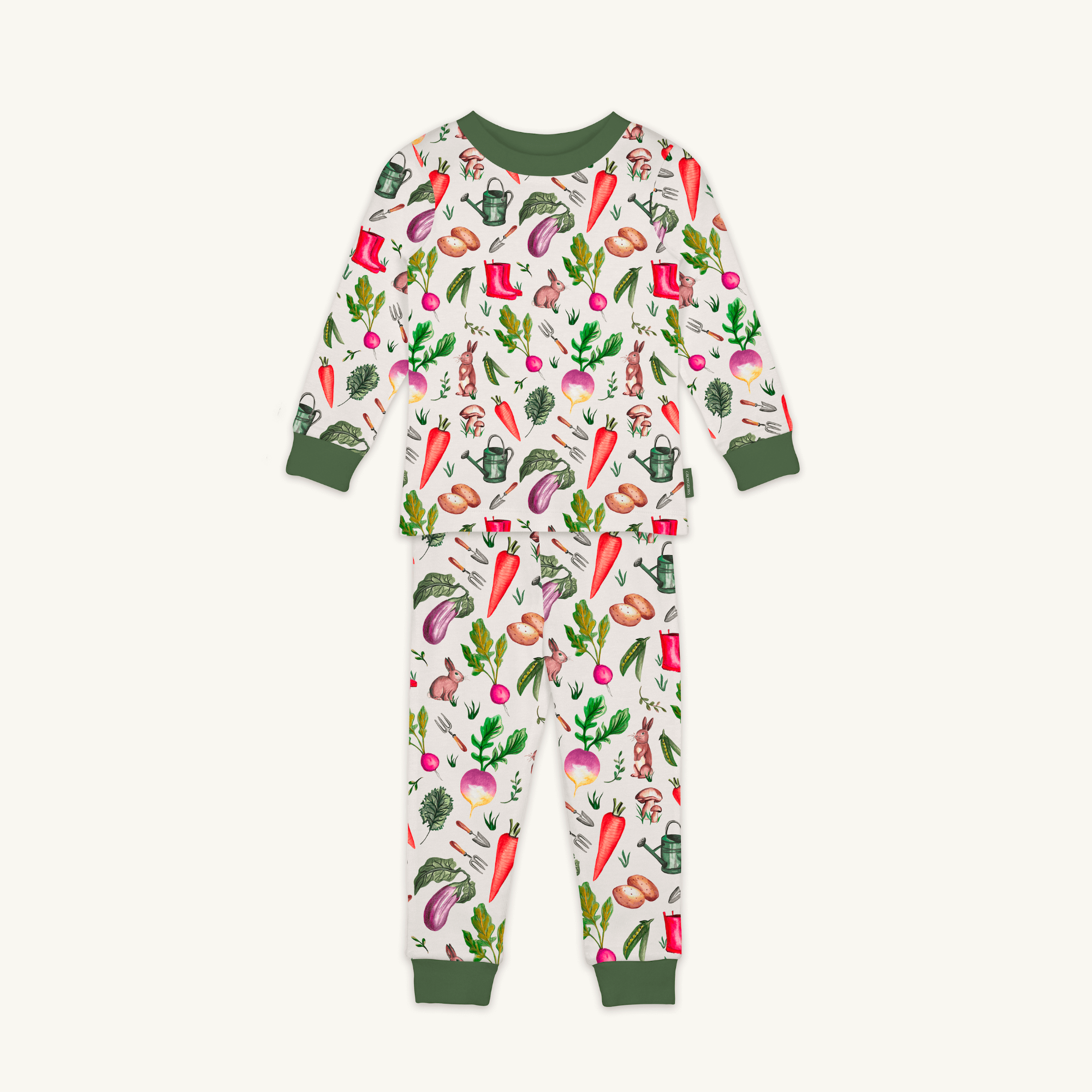 Allotment Adventure Pyjamas with vegetable allotment print made from bamboo and organic cotton from GrowGrows