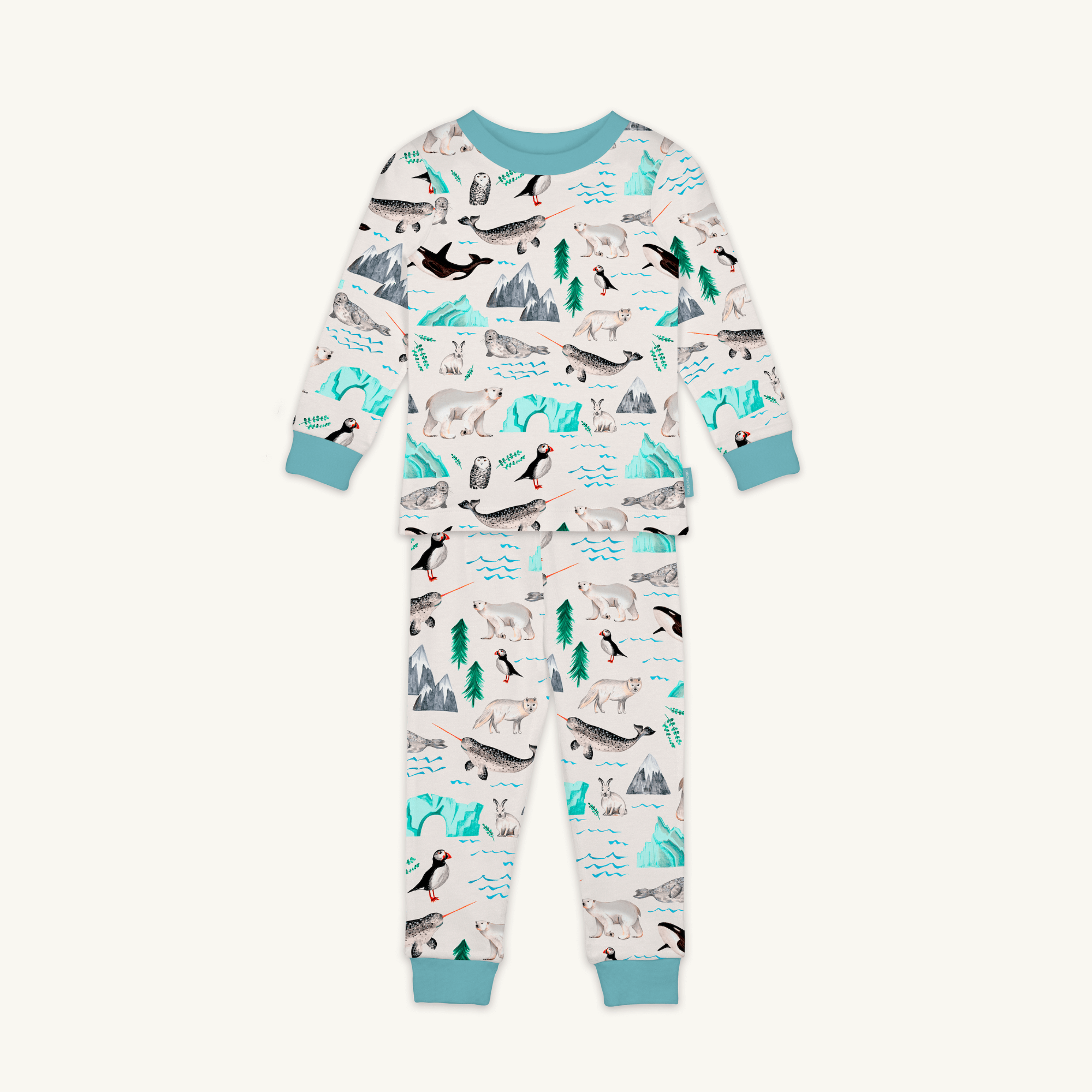 Arctic Animals Pyjamas with Arctic animal print made from bamboo and organic cotton from GrowGrows on white background