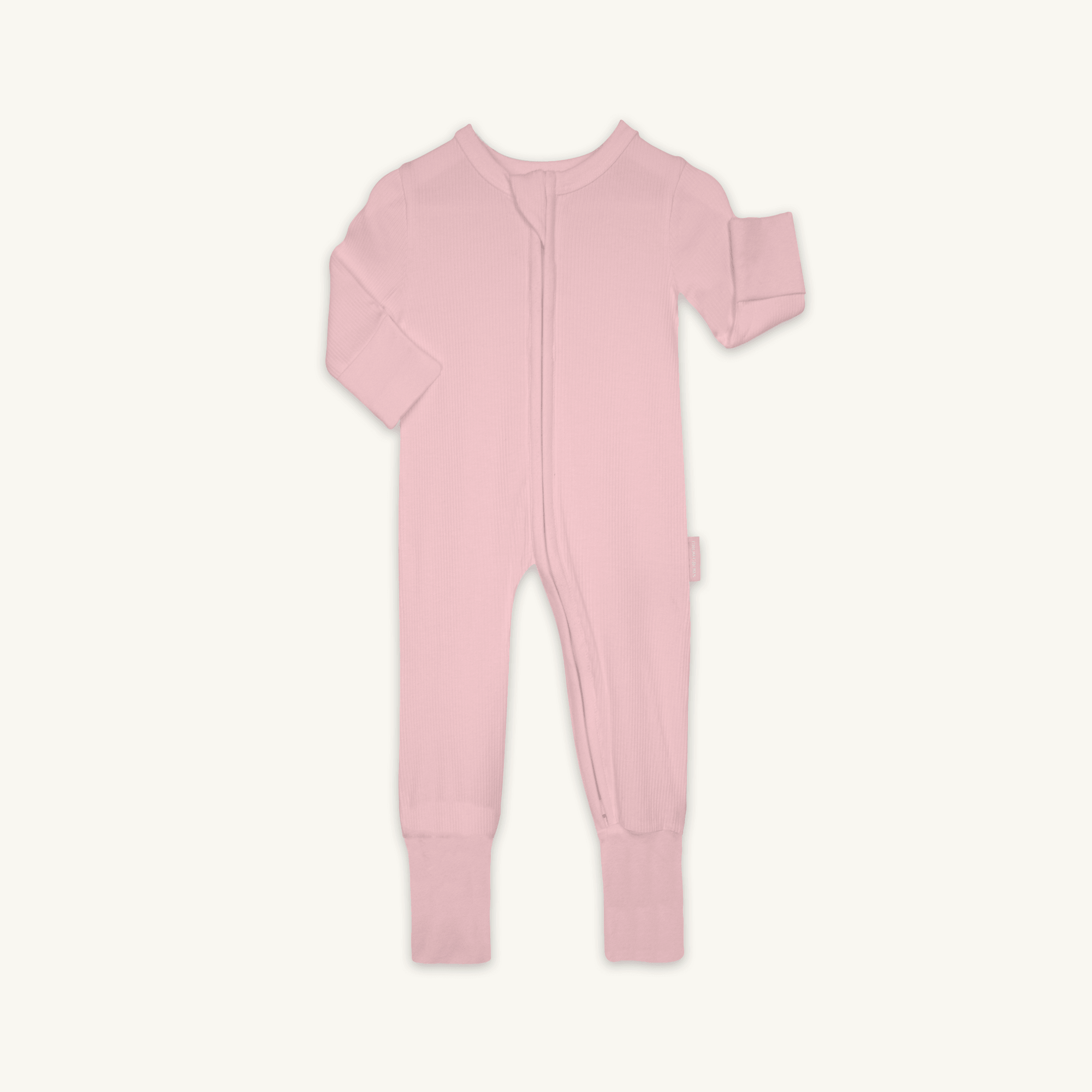 Blush Ribbed Sleepsuit made from bamboo and organic cotton from GrowGrows on white background