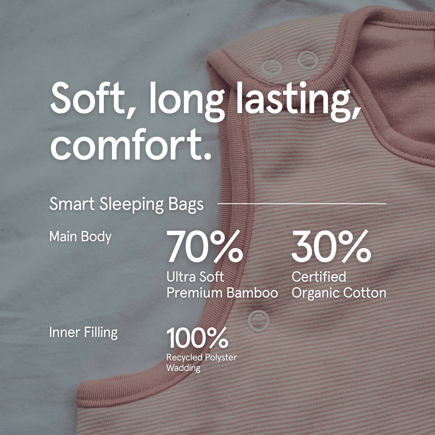 Details on the bamboo and organic cotton material of the Pink pinstripe bamboo Smart baby sleeping bag 2.5 tog from GrowGrows