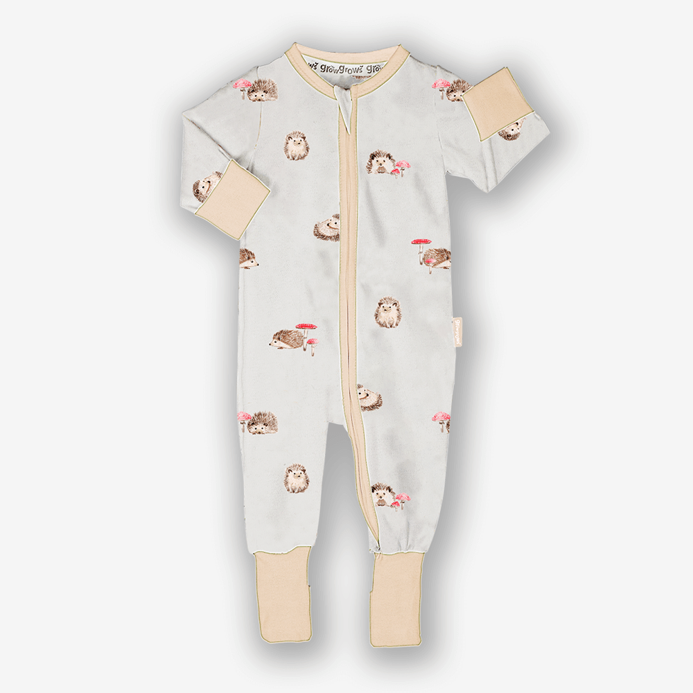 Happy Hedgehogs Sleepsuit with hedgehog print made from bamboo and organic cotton from GrowGrows