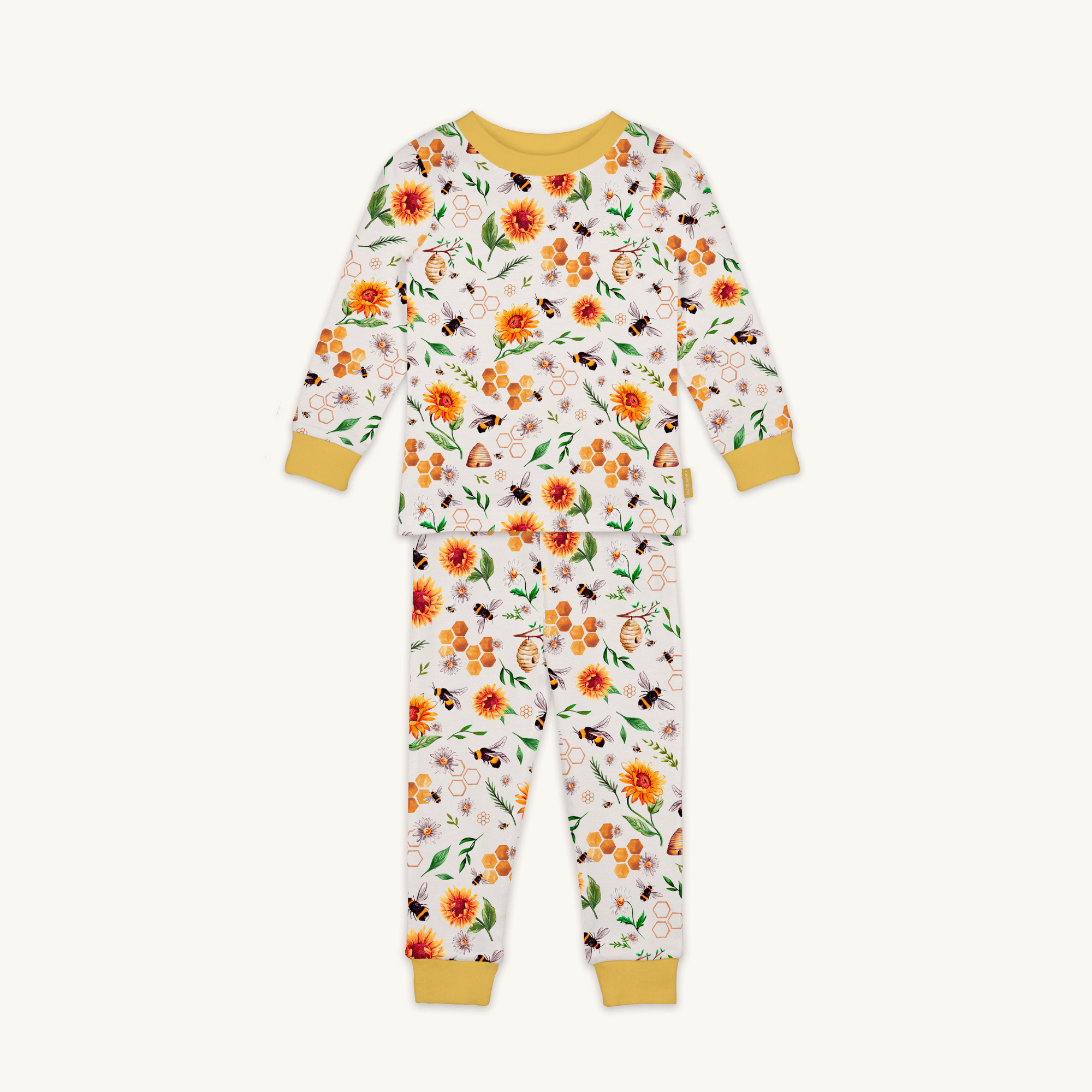 Honey Bees Pyjamas with bee and floral print made from bamboo and organic cotton from GrowGrows