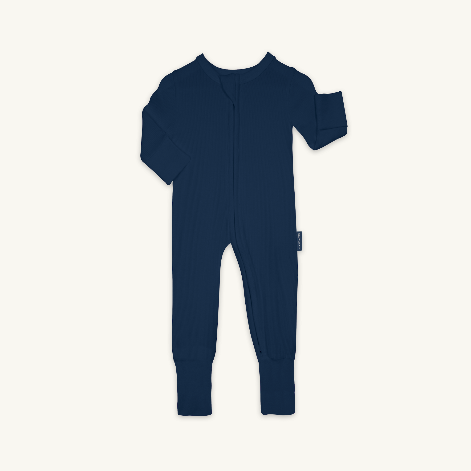 Navy Ribbed Sleepsuit made from bamboo and organic cotton from GrowGrows on white background