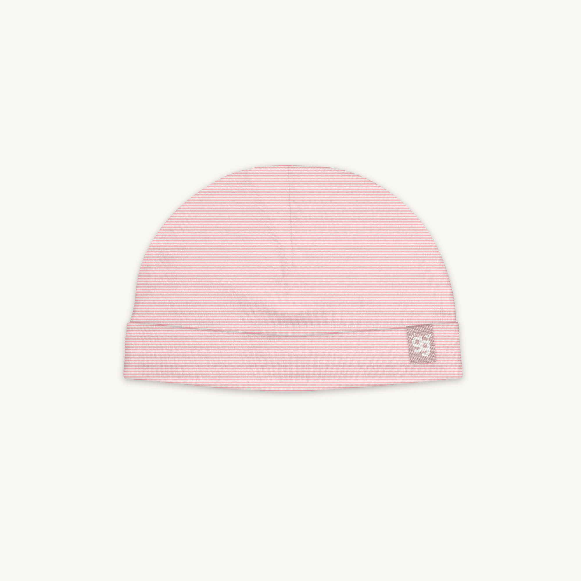 GrowGrows pink pinstripe baby hat on white background