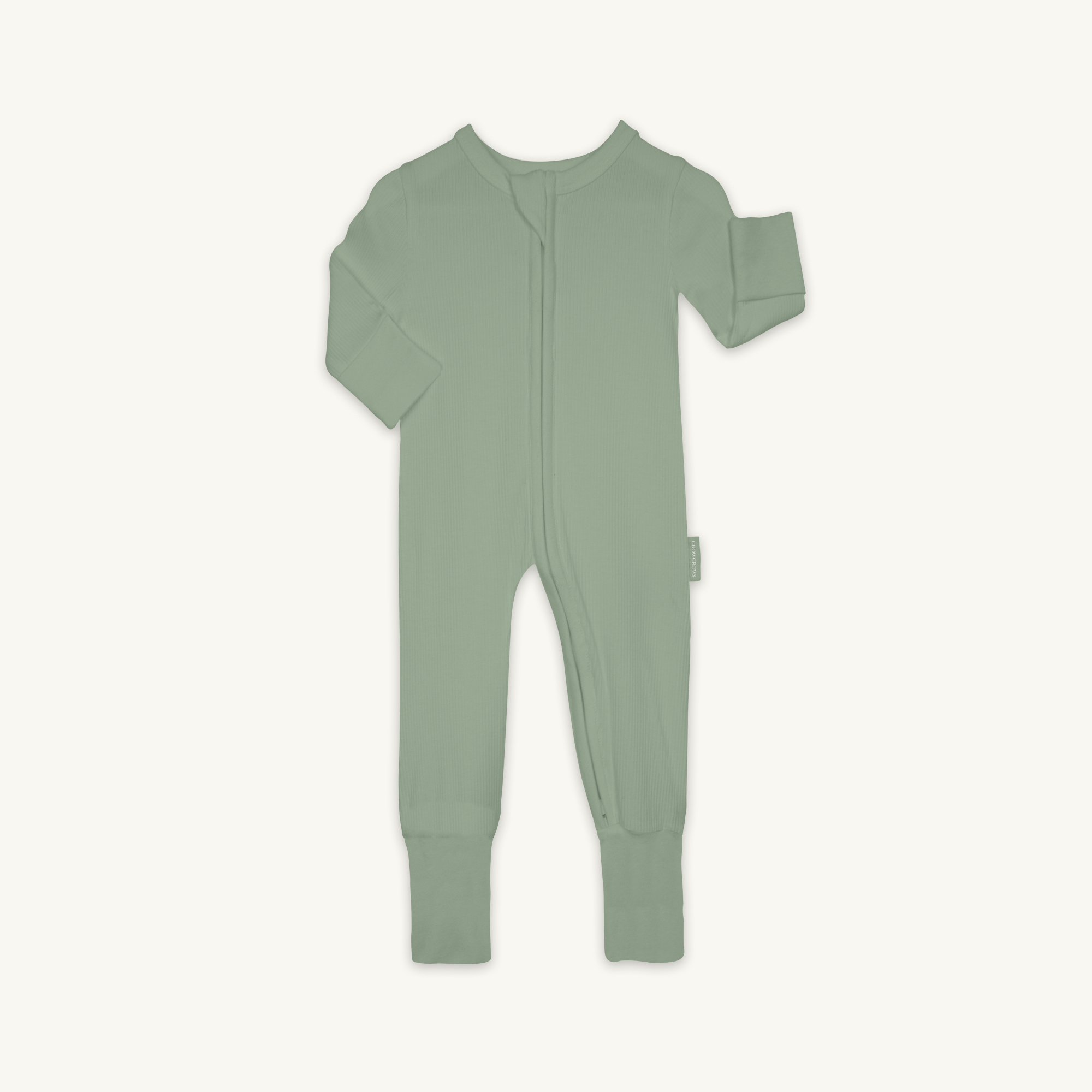 Sage Ribbed Sleepsuit made from bamboo and organic cotton from GrowGrows on white background