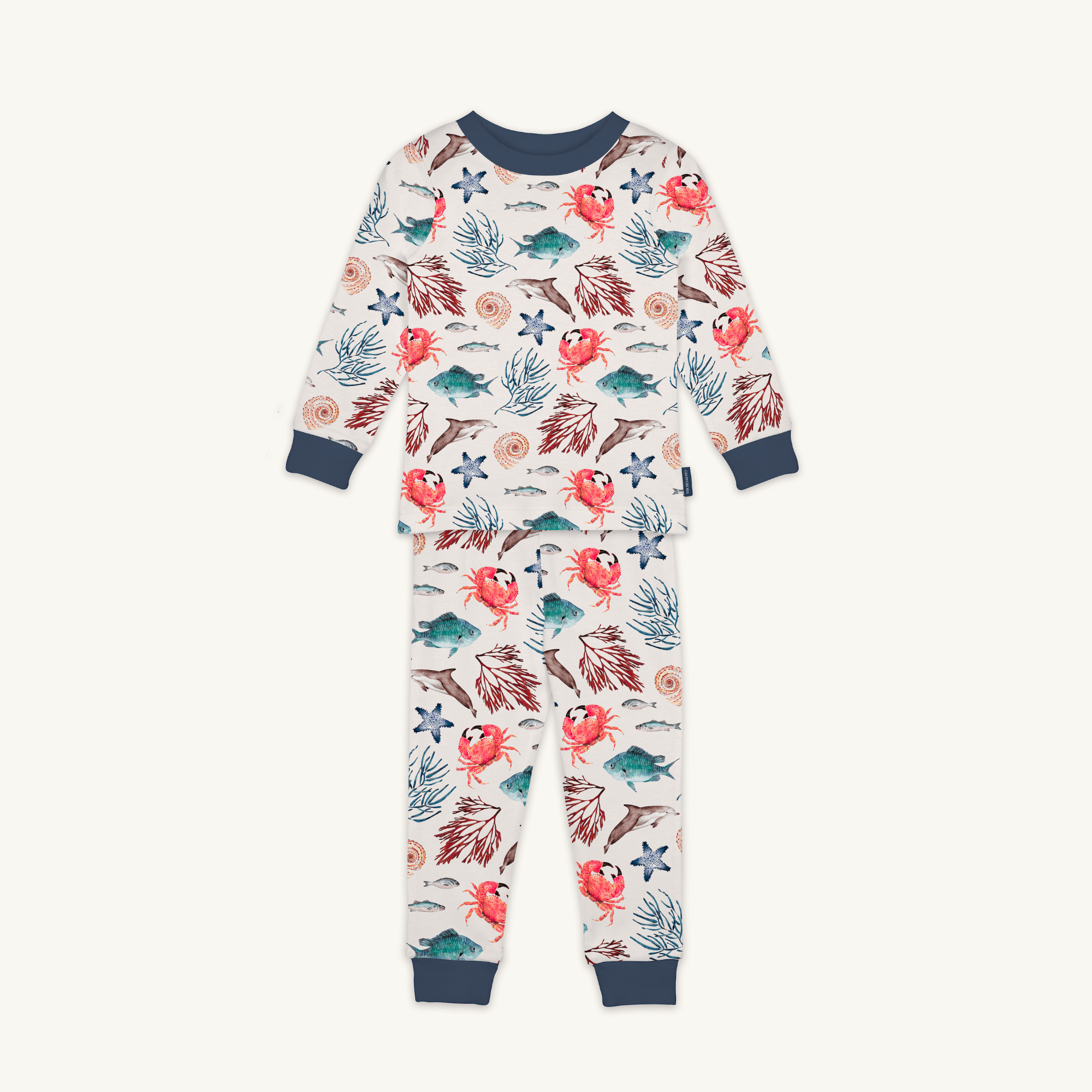Sea Life Pyjamas with ocean-inspired sea creature print made from bamboo and organic cotton from GrowGrows on white background