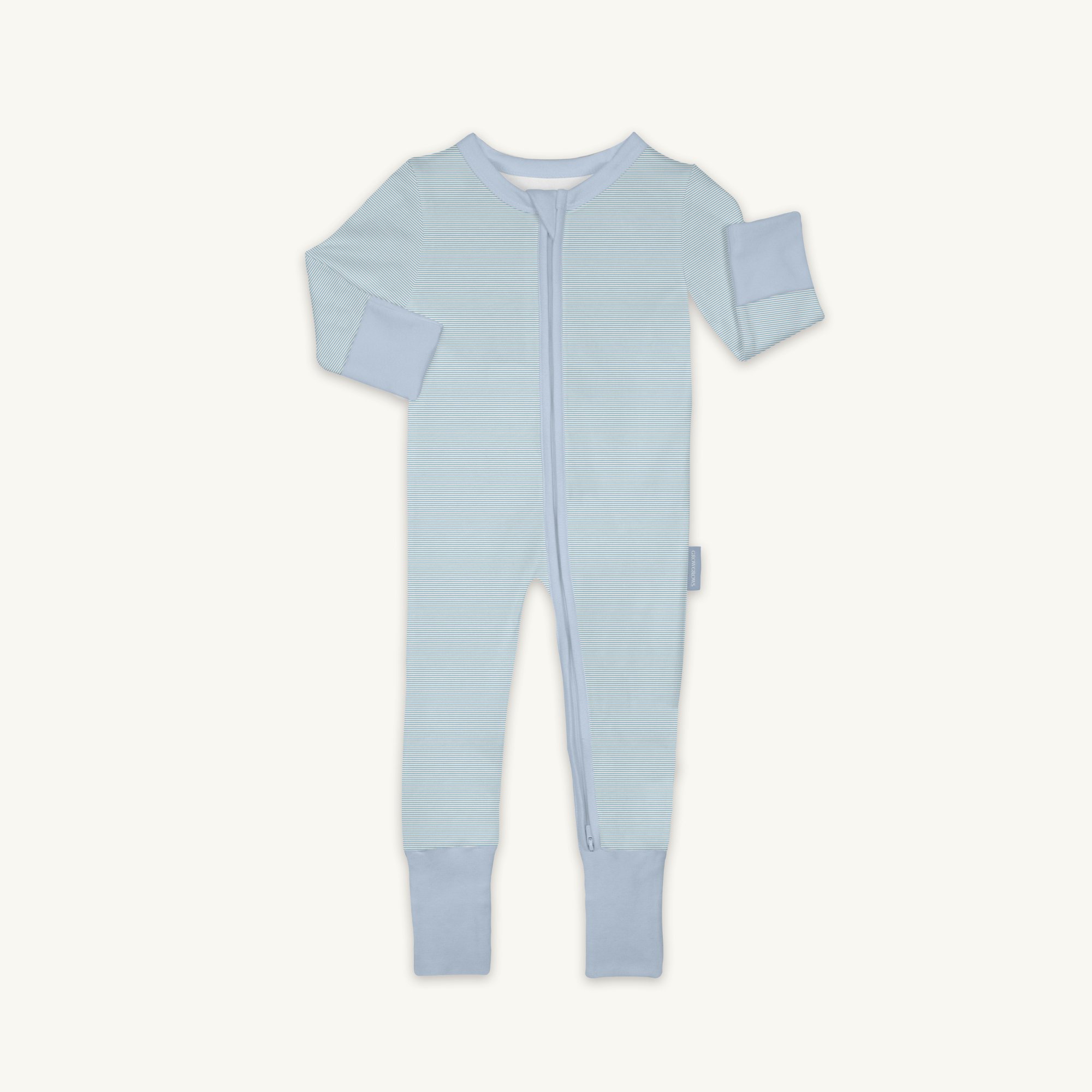 Sky Blue Pinstripe Sleepsuit with classic blue stripe design made from bamboo and organic cotton from GrowGrows