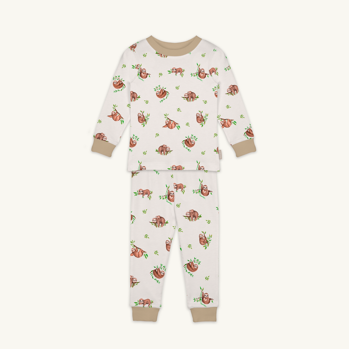 Sleepy Sloth Pyjamas with sloth print made from bamboo and organic cotton from GrowGrows on white background