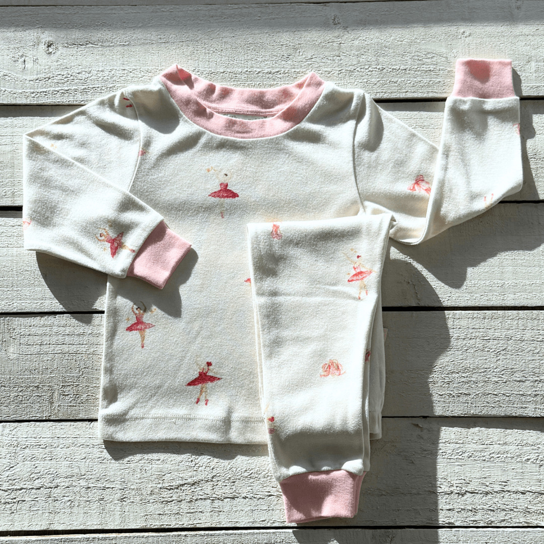 Folded Tiny Twirls Pyjamas with ballerina print made from bamboo and organic cotton from GrowGrows