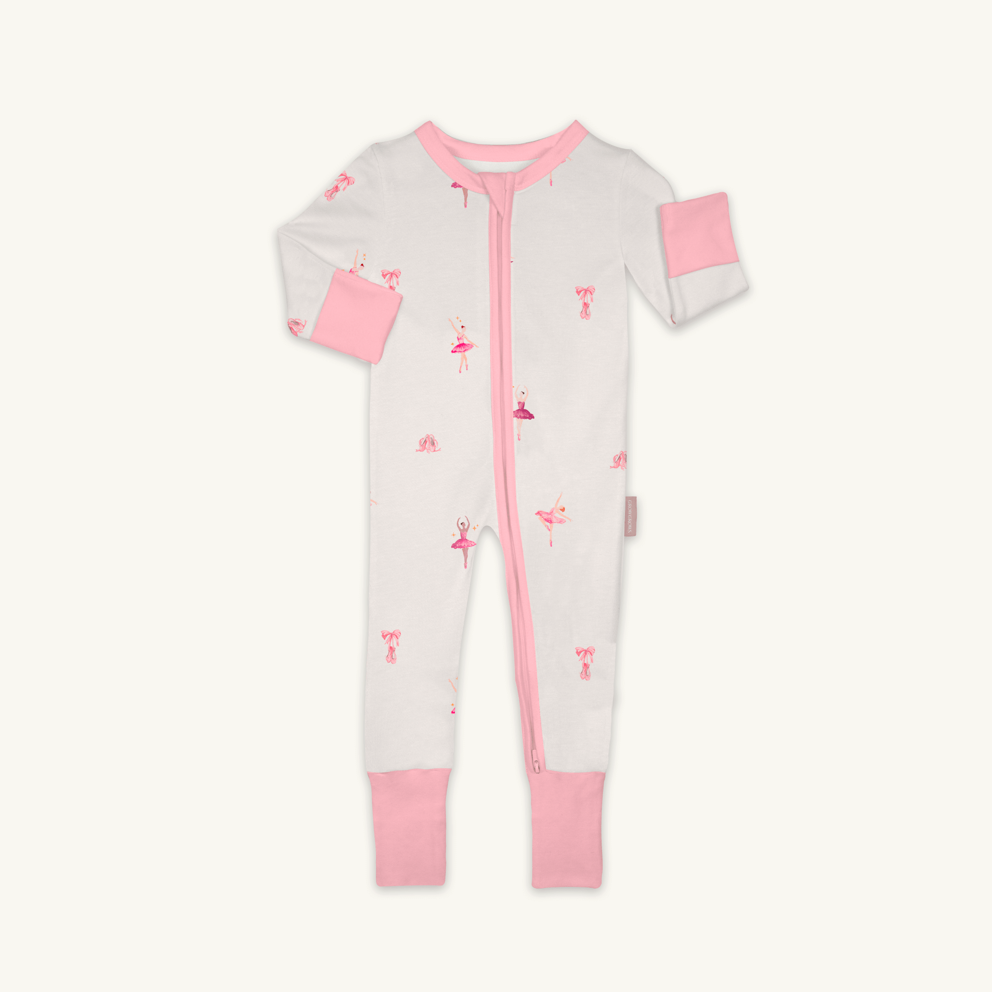 Tiny Twirls Sleepsuit with ballerina print made from bamboo and organic cotton from GrowGrows