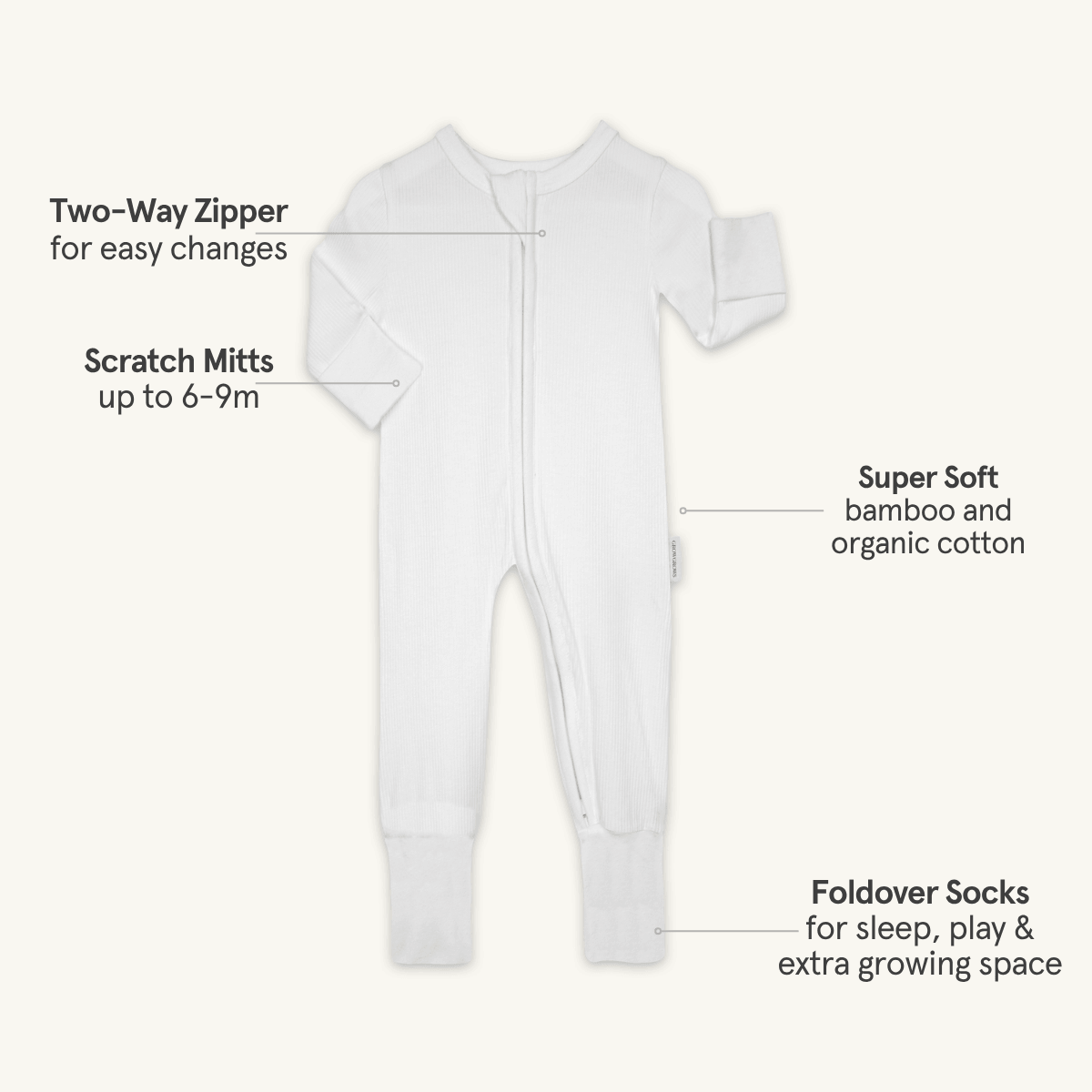 Key features of the GrowGrows Ribbed Sleepsuits