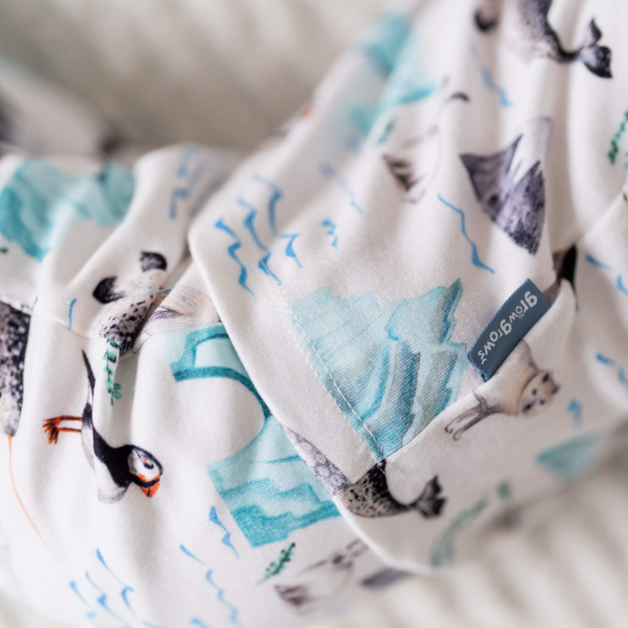Close up of the Arctic Animals Pyjamas with Arctic animal print made from bamboo and organic cotton from GrowGrows