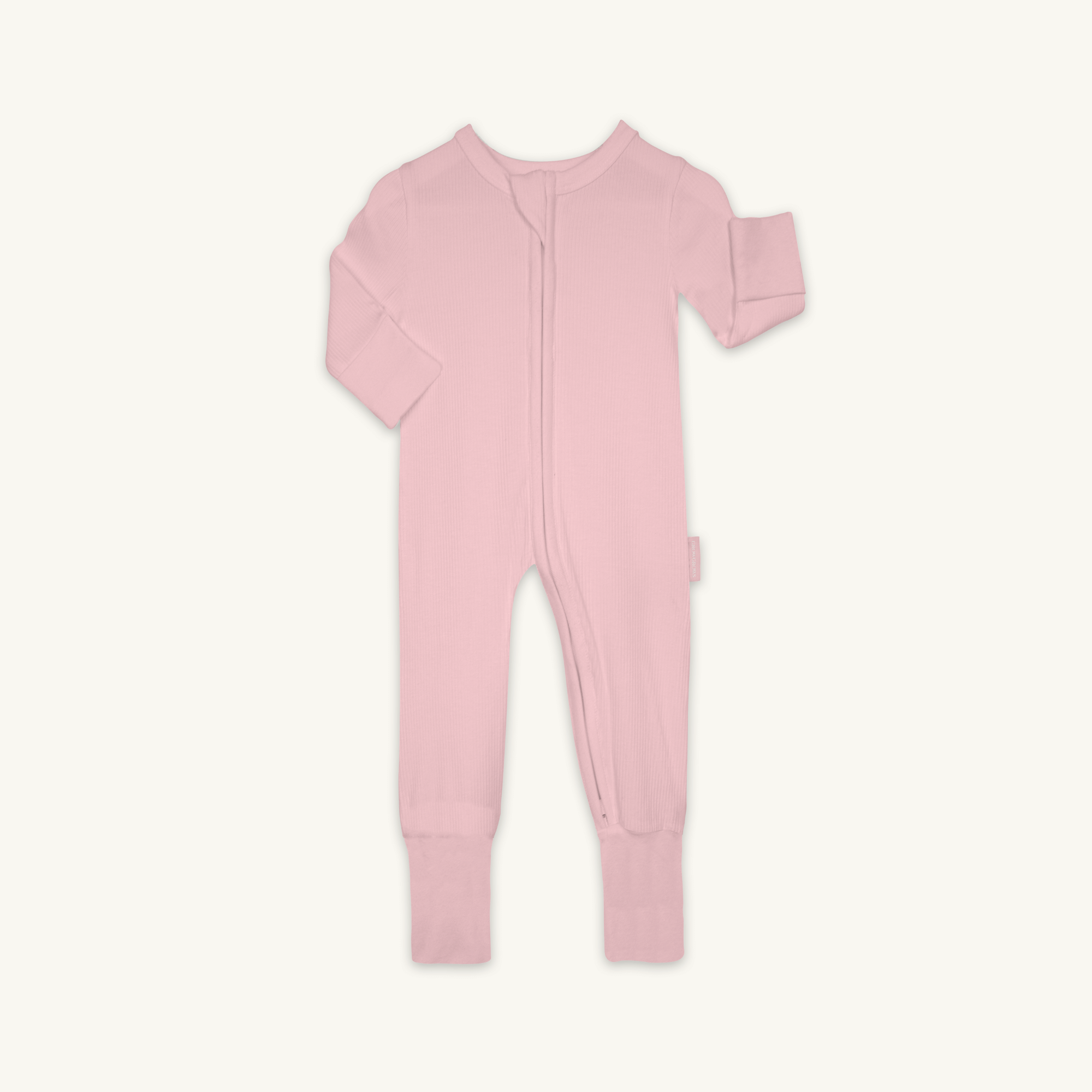 Blush Ribbed Sleepsuit made from bamboo and organic cotton from GrowGrows on white background