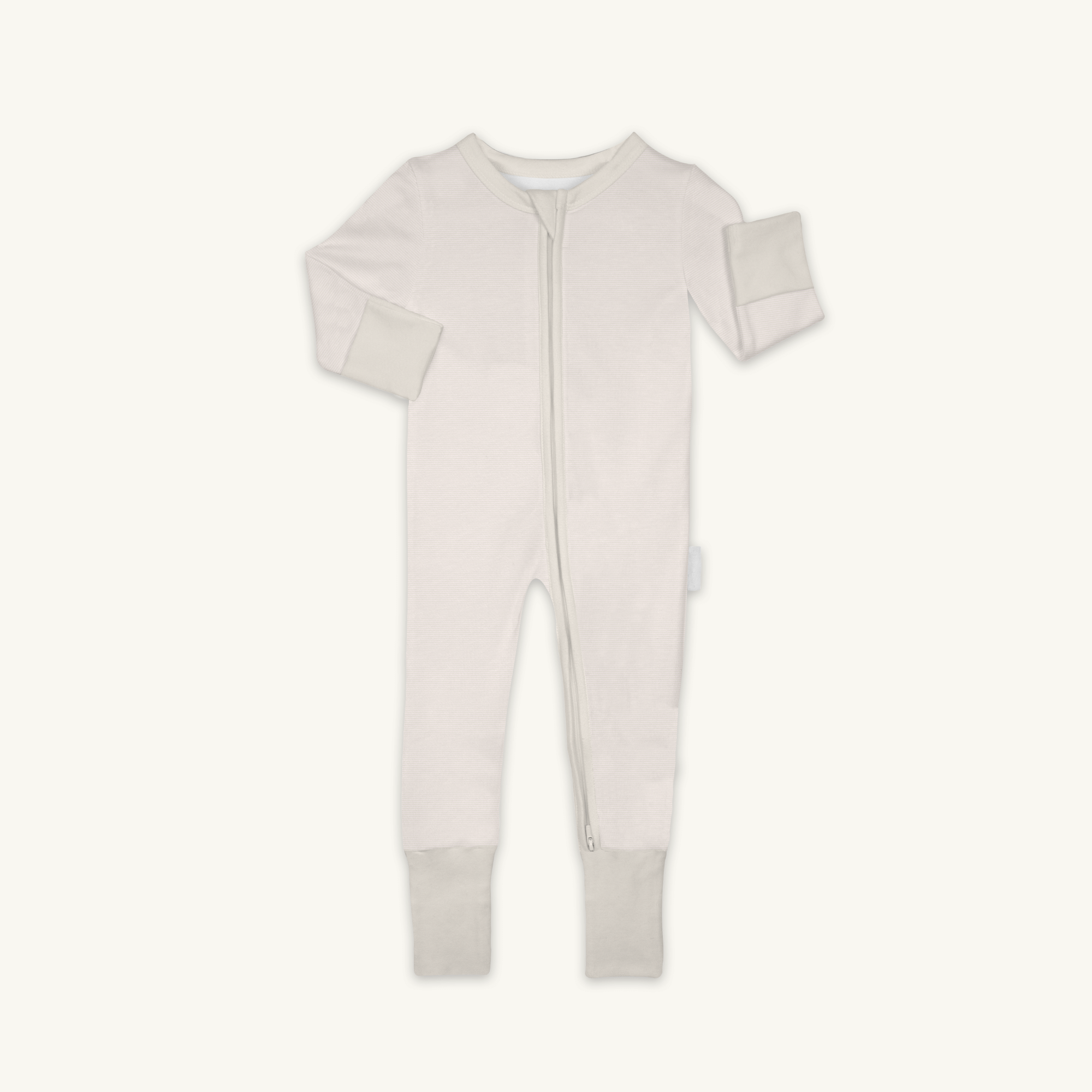 Cashmere Pin Stripe Sleepsuit with classic stripe design made from bamboo and organic cotton from GrowGrows on white background