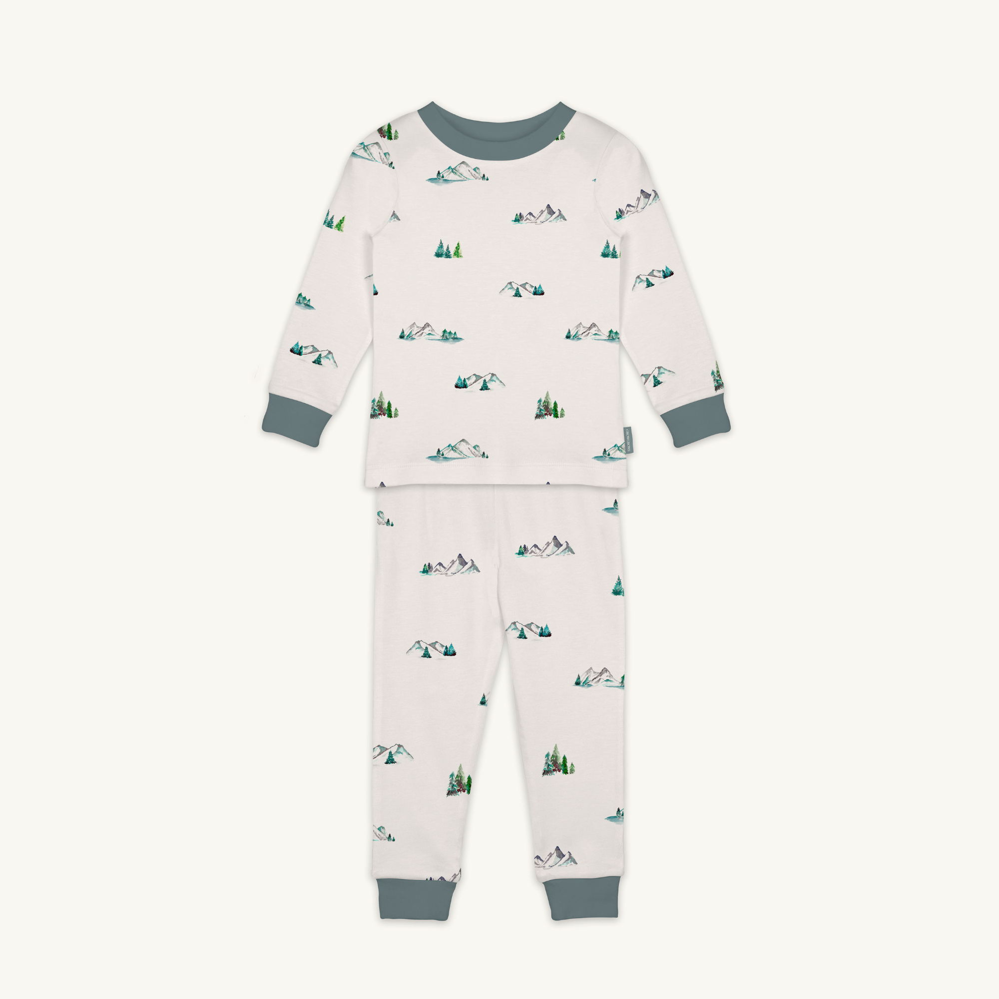 Little Summit Pyjamas with mountain print made from bamboo and organic cotton from GrowGrows on white background