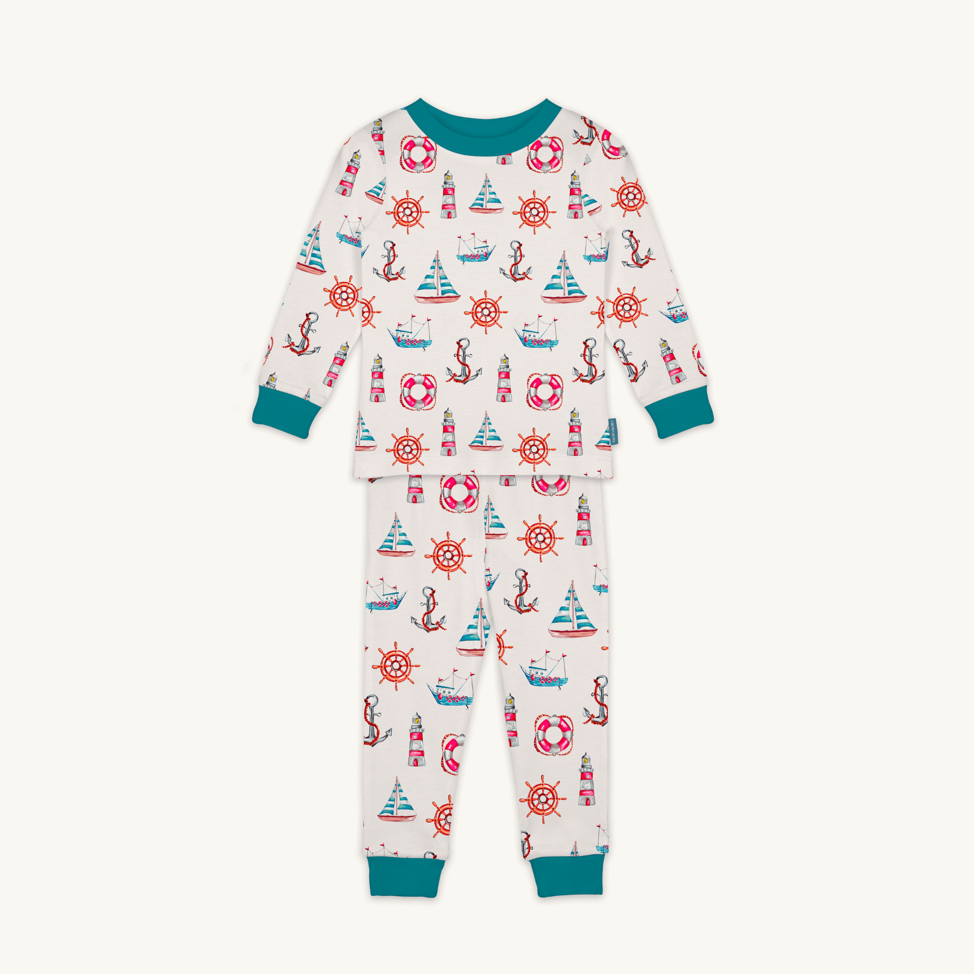Seaside Sailor Pyjamas with nautical sailing print made from bamboo and organic cotton from GrowGrows on white background