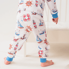 Close up on the trousers of the Seaside Sailor Pyjamas with nautical sailing print made from bamboo and organic cotton from GrowGrows