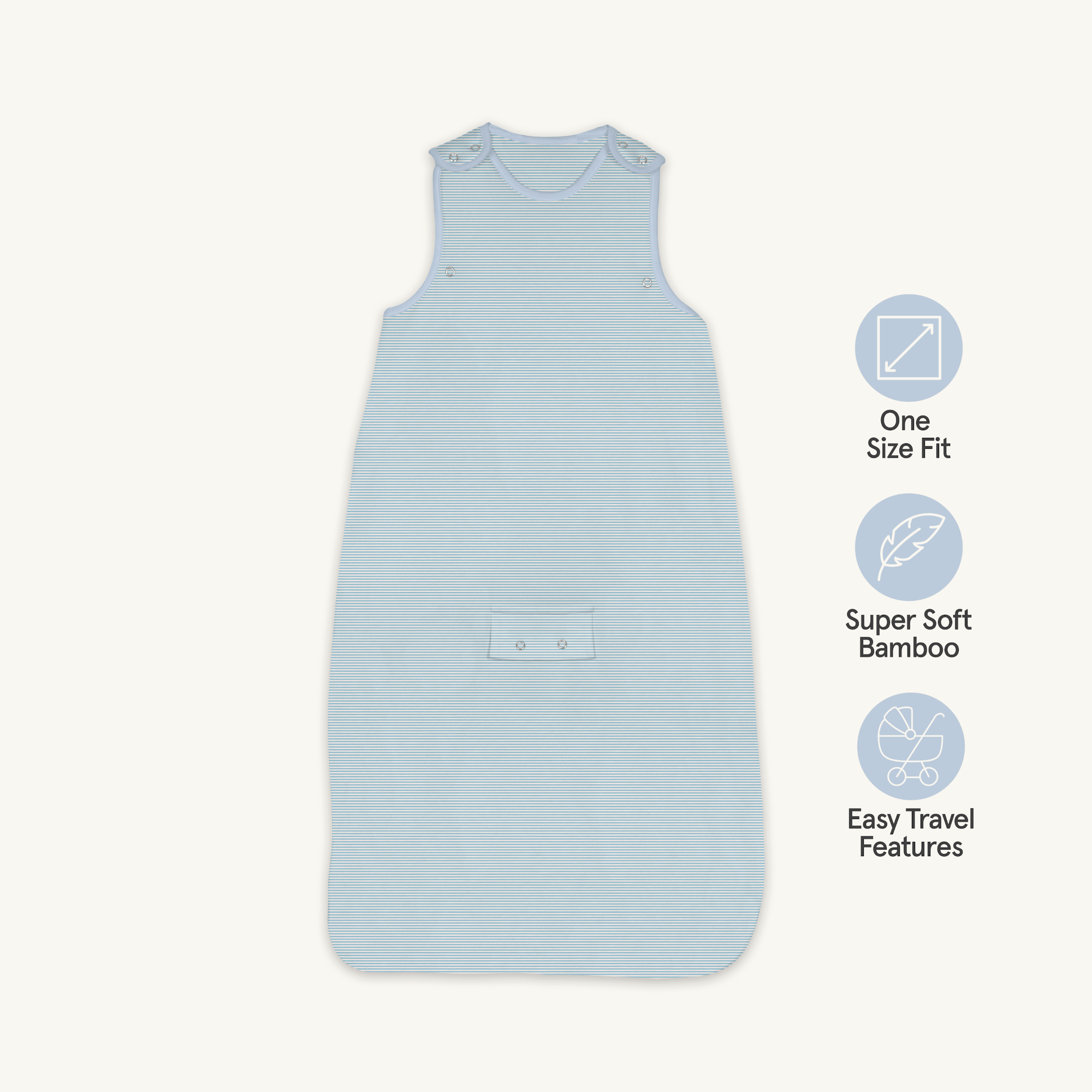 Sky Blue Pinstripe Smart Sleeping Bag with sky blue pinstripe design made from bamboo and organic cotton from GrowGrows on white background