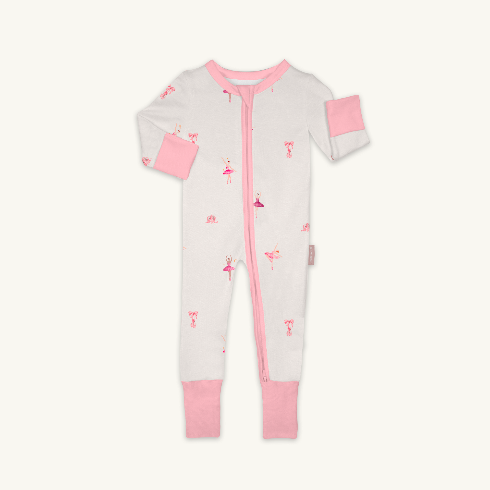 Tiny Twirls Sleepsuit with ballerina print made from bamboo and organic cotton from GrowGrows