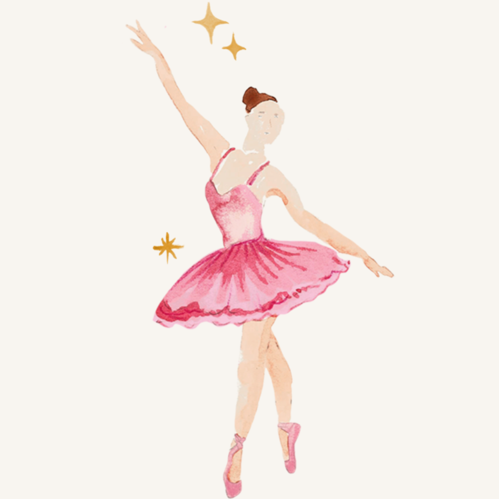Close up of the watercolour ballerina print on the Tiny Twirls Pyjamas with ballerina print made from bamboo and organic cotton from GrowGrows